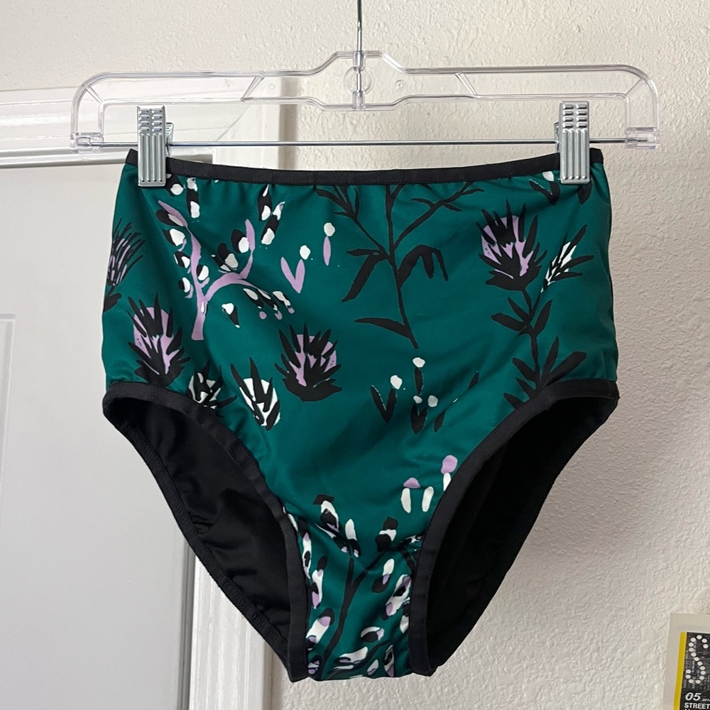 THIEF & BANDIT teal‎ forest green high rise botanical floral print swim bottoms